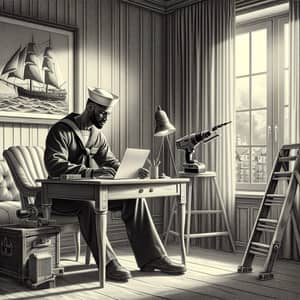 Vintage Style Digital Painting of Sailor Conducting Webinar