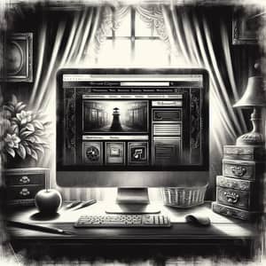 Vintage-Inspired Digital Painting of Web Designer's Website Layout