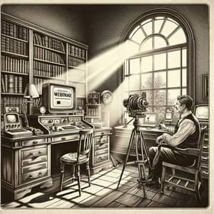 Vintage Retro Webinar Scene in Black and White