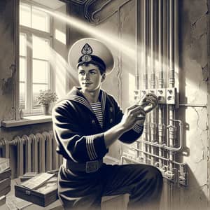 Vintage Russian Sailor Installing Split Systems in Renovated Apartment