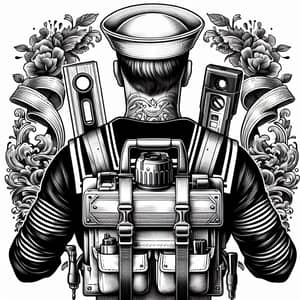 Detailed Sailor Line Art with Construction Tools