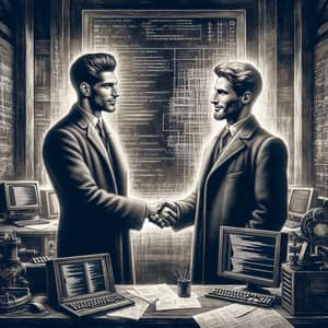 Vintage Black-and-White Digital Painting: Slavic Men Agreement