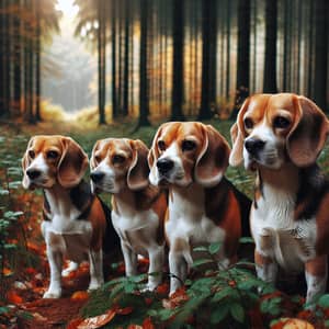 Beagle Dogs Hunting at Forest Edge