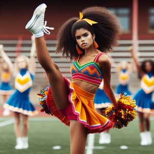 Energetic African Teen Cheerleader Performing High Kick