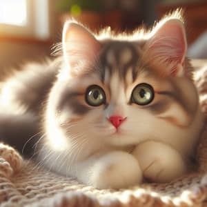 Adorable Cat Relaxing on Soft Blanket | Cute White and Grey Feline