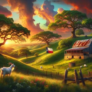 Tranquil Rural Farm Landscape at Sunset