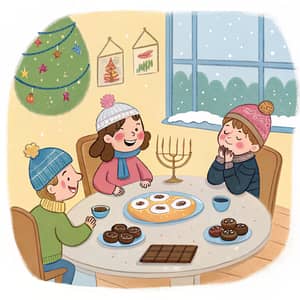 Cute Chanukah Scene for Kids' Coloring Book