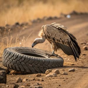 Vulture Eating a Tire: Nature's Curiosity