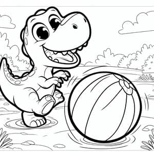 Cartoon Dinosaur Playing with a Ball - Coloring Page