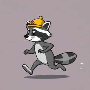 Cartoon Raccoon Running with Propeller Hat