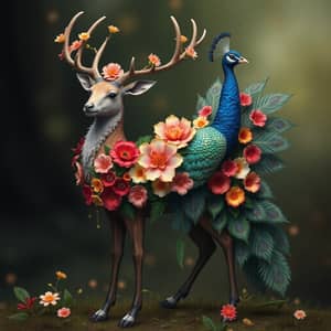 Enchanting Deer-Flower-Peacock Hybrid Creature