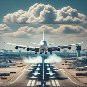 Boeing 747 Landing at Bustling Airport - Captivating Scene