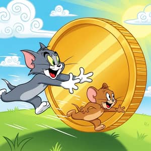 Tom and Jerry's Whimsical Chase Around a Giant Coin
