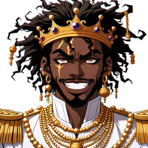 African American Prince in Anime Art Style with Gold Jewelry