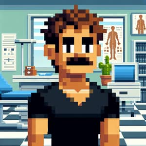 8-Bit Retro Video Game Character in Pixelated Office