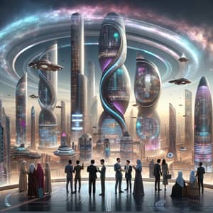 Investors in a Futuristic Skyline of Tomorrow