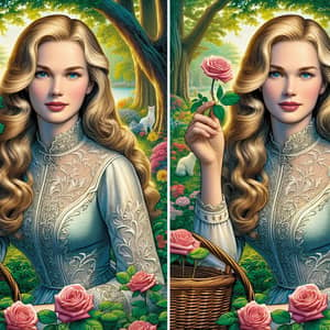 Meet Delilah: Enchanting Woman in Garden with Wavy Blonde Hair