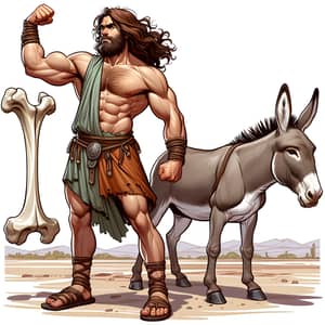 Muscular Man in Biblical Garments with Jawbone Strength