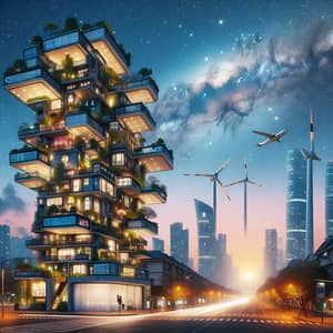 Futuristic Urban Residential Building 3024 with Sustainable Technology