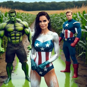 Powerful Superheroes in Cornfield - Hulk & Wonder Woman