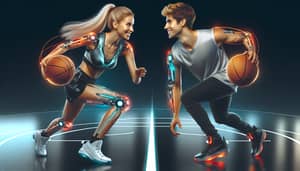 Futuristic Basketball Match: 20-Year-Old Woman vs 25-Year-Old Man