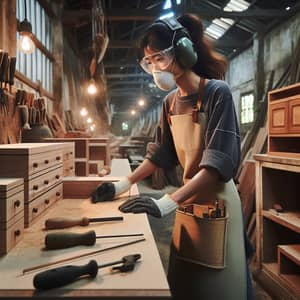 Asian Female Furniture Maker Crafting Classic Kitchen Set