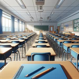 Tranquil Classroom Scene with Empty Blue Chairs