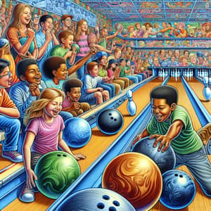 Energetic Kids Bowling - Diverse Group Having Fun & Competing