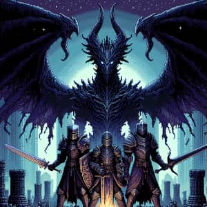 Knights of Darkness vs Black Dragon: Pixel Art Battle