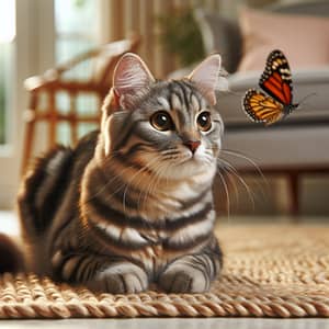 Adorable Cat Captivated by a Butterfly