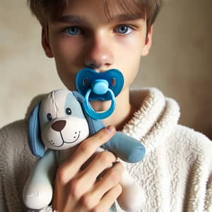 Cozy Childhood: 15-Year-Old Boy with Pacifier