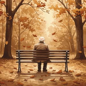 Autumn Scene: Elderly Man in Watercolor Art