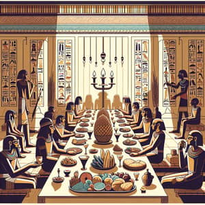 Stylized Ancient Egyptian Banquet Illustration