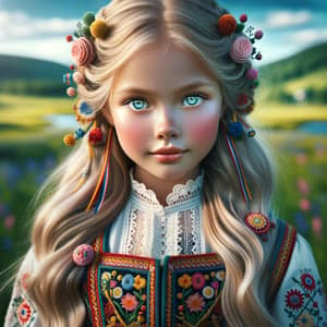 Young Scandinavian Girl in Traditional Folk Costume