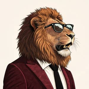 Majestic Lion Roaring in Stylish Velvet Suit