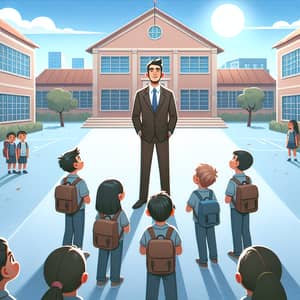 Charismatic Leader Inspiring Students in Schoolyard