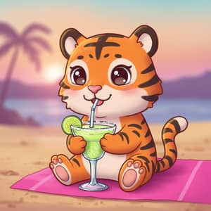 Cute Tiger Enjoying a Margarita Drink