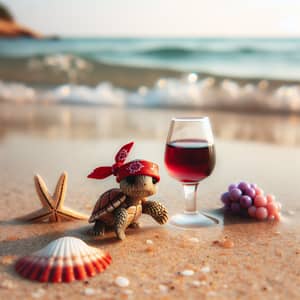 Quirky Turtle Enjoying Grape Juice on Sandy Beach