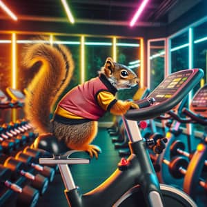 Energetic Squirrel Workout in Neon-Lit Gym