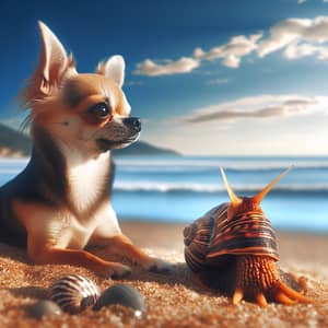 Chihuahua and Mollusk Enjoying Beach Sun | Beautiful Sea View