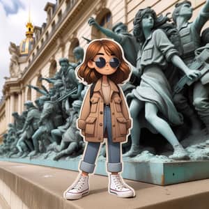 Pixar-Style Animation of a Girl with Sunglasses and Copper-Brown Hair in Paris