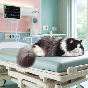 Tranquil Cat Resting in Hospital - Peaceful Scene