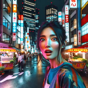 Stunning Ahegao Girl in Neon Tokyo Nightlife