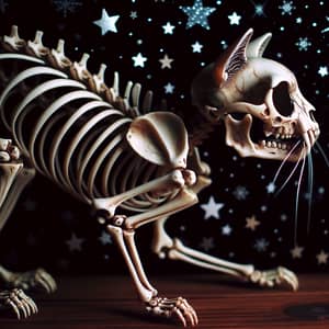 Cat Skeleton with Stars Background