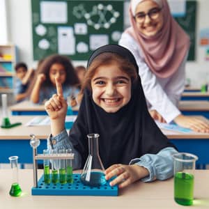 Young Middle-Eastern Girl Excitedly Conducting Science Experiment