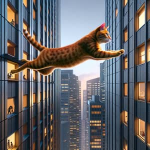 Cat Jumping Between Buildings - A Twilight Adventure