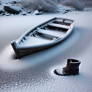 Boat & Boot in the Snow: A Surreal Scene