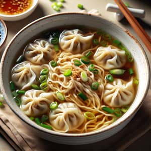 Steaming Hot Wonton Noodle Soup