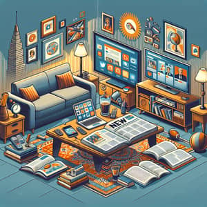 Media Sources Illustration: Newspaper, Laptop, Smartphone, TV, Radio & Books