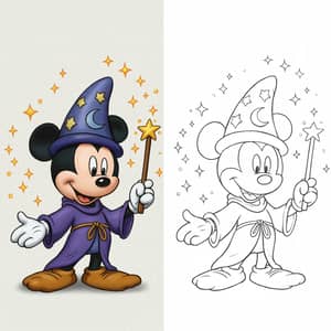 Mickey Mouse Wizard Hat Illustration | Color & Outline